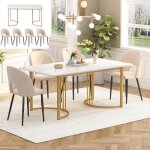 Table  manger avec 4 chaises pieds rglables - plateau mdf 14080cm - beige + blanc
