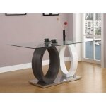 Table � manger ayane - vente - unique - 6 couverts - verre tremp� et mdf - gris & blanc