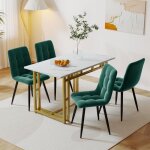 Table À manger blanc 120 x 70 cm avec 4 chaises en velours vert foncé table À pieds en fer doré Table À manger blanc 120 x 70 cm avec 4 chaises en velours vert foncé table À pieds en fer doré