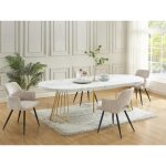 Table à manger extensible 2 à 12 personnes en mdf et acier - effet marbre blanc et doré - firela Table à manger extensible 2 à 12 personnes en mdf et acier - effet marbre blanc et doré - firela