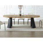 Table  manger extensible 4  12 personnes en mdf et mtal noir - naturel clair - jarelia