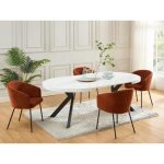 Table à manger extensible 4 à 8 personnes en mdf et acier - blanc laqué et noir - komoni Table à manger extensible 4 à 8 personnes en mdf et acier - blanc laqué et noir - komoni