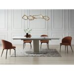 Table à manger extensible 6 à 10 personnes en céramique et métal - effet marbre blanc et taupe - carioula ... Table à manger extensible 6 à 10 personnes en céramique et métal - effet marbre blanc et taupe - carioula ...
