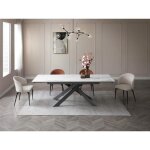Table à manger extensible 6 à 10 personnes en céramique verre trempé et métal - effet marbre blanc et ... Table à manger extensible 6 à 10 personnes en céramique verre trempé et métal - effet marbre blanc et ...