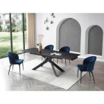 Table à manger extensible 6 à 10 personnes en céramique verre trempé et métal - effet marbre noir - corema ... Table à manger extensible 6 à 10 personnes en céramique verre trempé et métal - effet marbre noir - corema ...