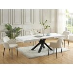 Table  manger extensible 6  10 personnes en mdf et mtal - effet marbre blanc et noir - catonav