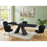 Table  manger extensible 6  10 personnes en verre tremp cramique et mtal - effet marbre noir - lozipa ...