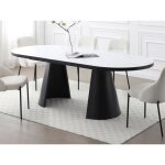 Table à manger extensible 6 à 10 personnes en mdf et métal - effet marbre blanc et noir - korizea Table à manger extensible 6 à 10 personnes en mdf et métal - effet marbre blanc et noir - korizea