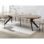 Table  manger extensible 6  12 couverts en mdf et acier - naturel clair et noir - komoni