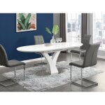 Table à manger extensible - 6 à 8 personnes - mdf et métal inoxydable - blanc laqué - talara Table à manger extensible - 6 à 8 personnes - mdf et métal inoxydable - blanc laqué - talara