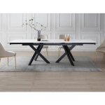 Table à manger extensible 8 à 12 personnes en verre trempé et céramique - effet marbre blanc et noir ... Table à manger extensible 8 à 12 personnes en verre trempé et céramique - effet marbre blanc et noir ...
