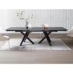 Table  manger extensible 8  12 personnes en verre tremp et cramique - effet marbre noir - mariso