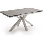 Table � manger extensible en c�ramique anthracite et acier bross� - l. 160 - 240 x h. 76 x p. 90 cm