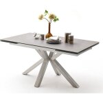 Table � manger extensible en c�ramique gris clair et acier bross� - l. 160 - 240 x h. 76 x p. 90 cm