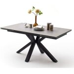 Table  manger extensible en cramique gris clair et mtal noir mat - l. 160 - 240 x h. 76 x p. 90 cm ...