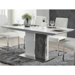 Table � manger extensible - 6 � 8 personnes - mdf - coloris : blanc laqu� et b�ton - eren