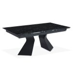 Table  manger extensible icaria en verre effet marbre noir et pieds mtal noir