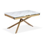 Table  manger extensible ismael en verre effet marbre blanc et pieds mtal or