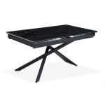 Table  manger extensible ismael en verre effet marbre noir et pieds mtal noir