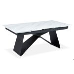 Table  manger extensible mogarie verre effet marbre blanc et pieds mtal noir