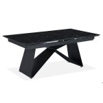 Table  manger extensible mogarie en verre effet marbre noir et pieds mtal noir