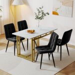 Table � manger moderne - plateau effet marbre - pieds dor�s en m�tal - 120x70cm - modernluxe