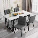 Table � manger - modernluxe - effet marbre - pieds noirs en m�tal - 140x80cm