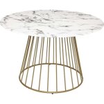 Table à manger avec plateau verre trempé effet marbre - blanc - diamètre 120 x hauteur 75 cm Table à manger avec plateau verre trempé effet marbre - blanc - diamètre 120 x hauteur 75 cm