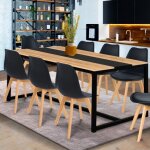 Idmarket table � manger rectangle dover 8 personnes bande centrale noire design industriel 180 cm