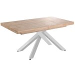 Table � manger rectangulaire extensible en bois coloris ch�ne - pieds blanc - longueur 160 - 240 x profondeur ...