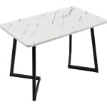 Table à manger rectangulaire finition en marbre 117x68x75cm blanc + pieds noirs Table à manger rectangulaire finition en marbre 117x68x75cm blanc + pieds noirs