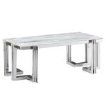 Table  manger table repas rectangulaire en acier et verre imitation marbre - longueur 180 x hauteur ...