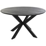 Table  manger table repas ronde en mtal et manguier coloris noir - diamtre 130 x hauteur 76 cm
