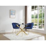 Table  manger ronde 2 personnes en verre tremp et mtal dor - transparent - cosima