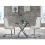 Table  manger ronde 2 personnes en verre tremp et mtal chrom - cosima