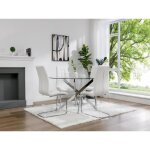 Table � manger ronde 4 personnes en verre tremp� et m�tal chrom� - transparent - cosima