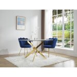 Table  manger ronde 6 personnes en verre tremp et mtal dor - transparent - cosima