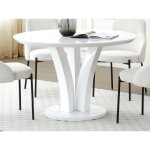 Table à manger ronde 4 personnes en mdf - blanc laqué - vialeta Table à manger ronde 4 personnes en mdf - blanc laqué - vialeta