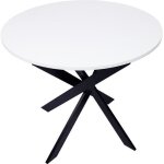 Table à manger ronde Ø90x77cm 4 personnes couleur blanc mat pieds métalliques noir laqué mat rf1934 Table à manger ronde Ø90x77cm 4 personnes couleur blanc mat pieds métalliques noir laqué mat rf1934
