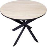 Table � manger ronde �90x77cm 4 personnes couleur ch�ne et noir pieds m�talliques noir laqu� mat rf1145 ...