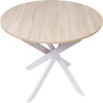 Table à manger ronde Ø90x77cm 4 personnes couleur chêne pieds métalliques blanc laqué mat rf1144 Table à manger ronde Ø90x77cm 4 personnes couleur chêne pieds métalliques blanc laqué mat rf1144