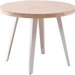 Table � manger ronde en bois coloris ch�ne nordique pieds blanc - diam�tre 100 x hauteur 76 cm