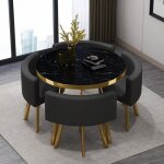 Table  manger ronde et chaises encastrable popup - marbre noir chaises noir