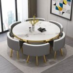 Table  manger ronde et chaises encastrable popup xl - marbre blanc chaises gris