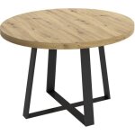 Table � manger ronde extensible en bois ch�ne avec pieds en m�tal graphite - longueur 110 - 158 x profondeur ...
