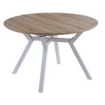 Table � manger ronde extensible en bois coloris ch�ne pieds blanc - diam�tre 120 - 160 x hauteur 75 cm ...