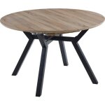 Table � manger ronde extensible en bois coloris ch�ne pieds en m�tal noir - diam�tre 120 - 160 x hauteur ...