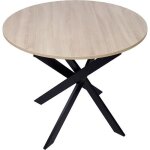 Table � manger ronde �90x77cm 4 personnes couleur ch�ne pieds m�talliques noir laqu� mat rf1932