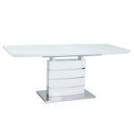 Table � manger - signal - table leonardo - mdf + verre tremp� - acier inoxydable - laqu� blanc
