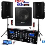 Table de mixage djm250 - bt - enceintes 1400w - caisson amplifi� 800w - 2 pieds robustes